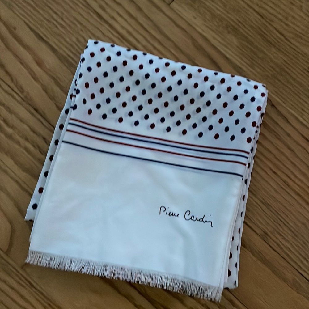 Vintage Pierre Cardin Silk Scarf White Red Blue